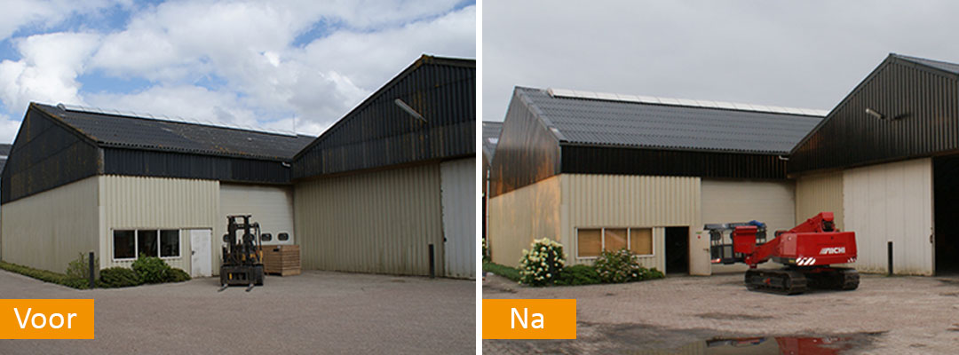 Voor-na verwijderen asbest en renovatie dak loods